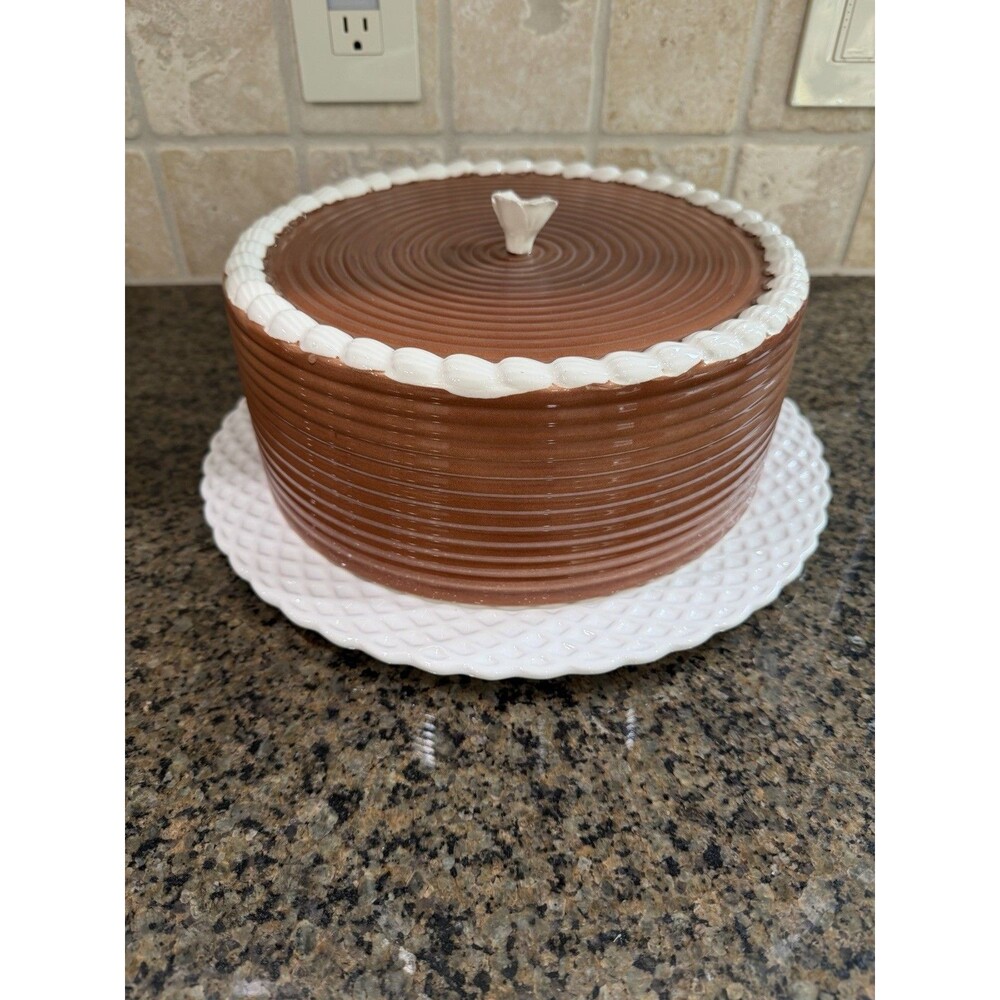 Vintage Ceramic Chocolate Cake Dome & Platter Set - Made in Portugal